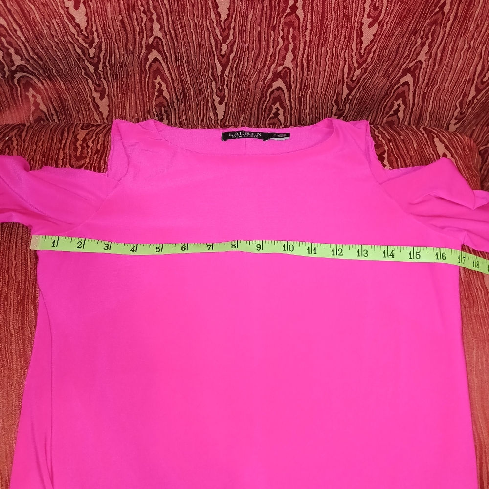 LAUREN RALPH LAUREN Dark Pink Cold-Shoulder Flare Sleeve Women's Size 2 - Picture 11 of 12